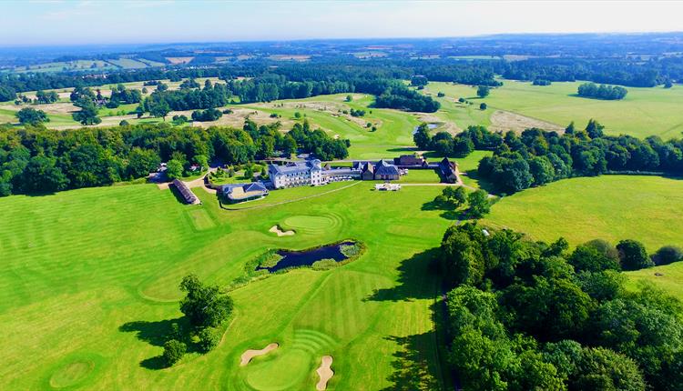 Bowood hotel from above surrounded by green fields