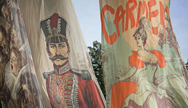 A creative advertising If Opera's 2026 season at Church Farm in Trowbridge, near Bath.