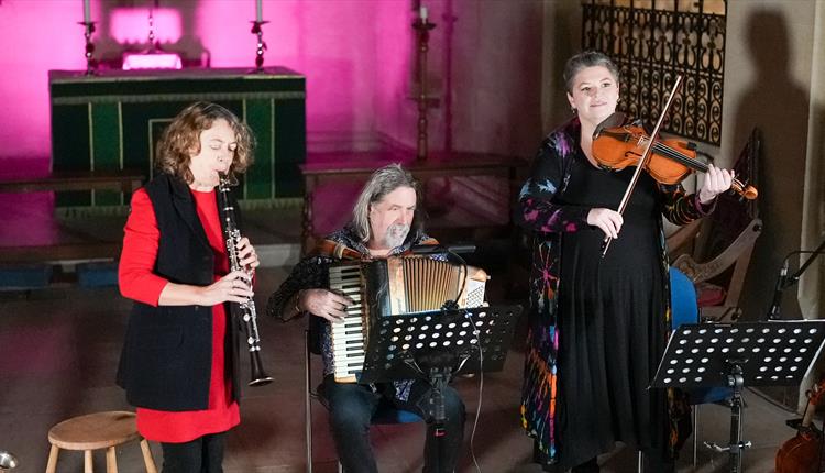 The Pagoda Project - Inspired by Folk Tradition, Paul Hutchinson(accordion) Hannah Cumming (Vocals) and Karen Wimhurst (bass clarinettist)