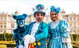 Alice, the Mad Hatter and a blue fuzzy cat