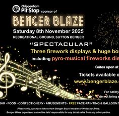 Benger Blaze 2025 - Sutton Benger's Bonfire and Fireworks Display