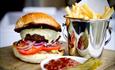 Burger and chips served at Woolley Grange restaurant