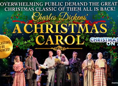 A Christmas Carol poster - Radio play with cast in Victorian dress