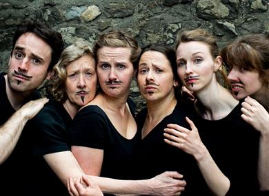 Impromptu Shakespeare - cast with Shakespearian facial hair drawn on