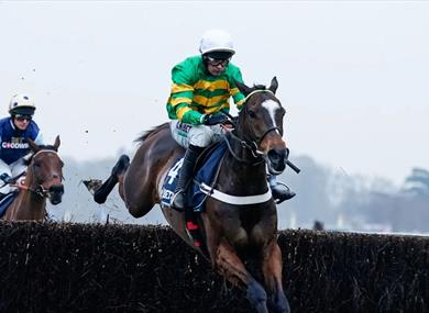 Jonbon jumps a steeplechase fence at Ascot