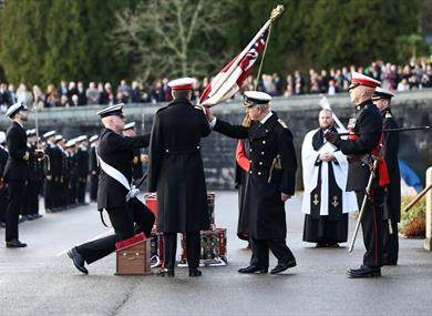 The King at the Britannia Royal Navy College, Dartmouth.  Image copyright Royal Navy