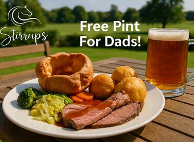 Stirrups Fathers Day - picture of a roast dinner and a pint of beer