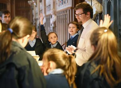 Children and adults at World Book Day display © Royal Collection Enterprises Limited 2026 | Royal Collection Trust