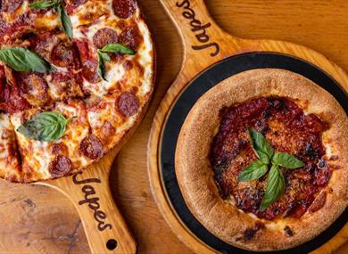 Japes pizzas: London style (left) and Chicago style (right)