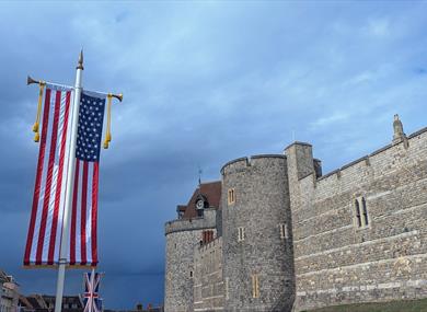 Stars and Stripes on Thames Street with Windsor Castle in the background