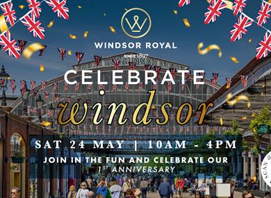 Celebrate Windsor Royal event graphic - Windsor Royal with bunting