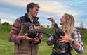 Ollie and Lauren holding turkeys