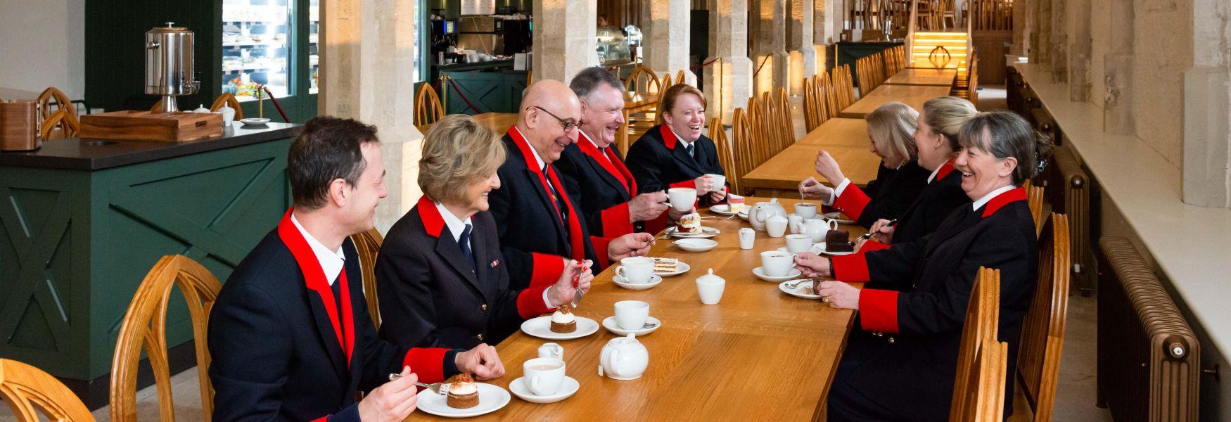Royal Collection Trust Wardens, who welcome visitors to Windsor Castle, sampling the menu in the new Undercroft Café before it opened to the public.