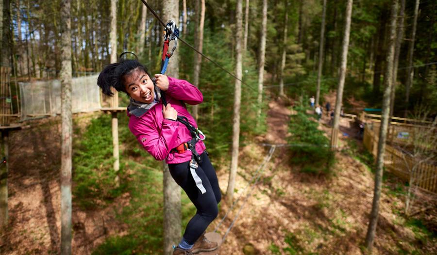 Girl on zip line at Go Ape Bracknell