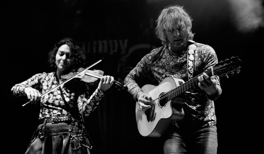 Grumpy O Sheep - black and white - performing with folk instruments