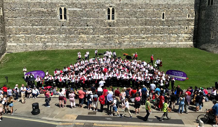Band performing on the grass moat, Windsor Castle