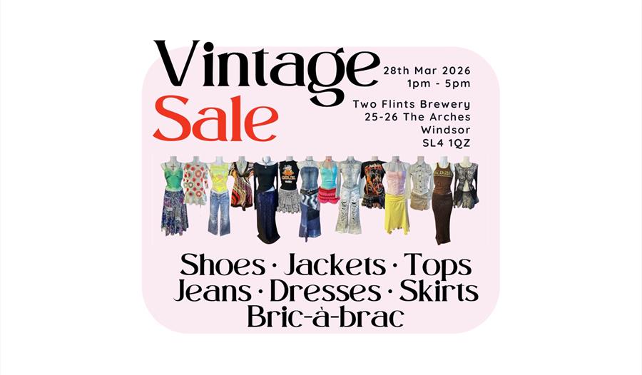 Vintage Sale graphic, clothes on display