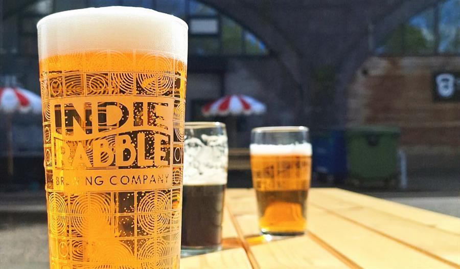 Indie Rabble - beer outside the Arches Taproom