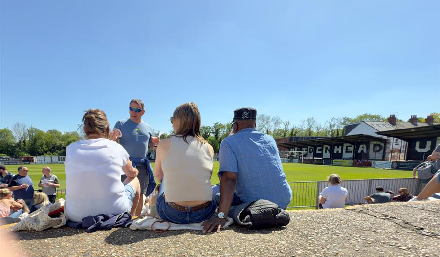 Maidenhead Craft Beer Festival - drinking beer in the sun next to the football pitch