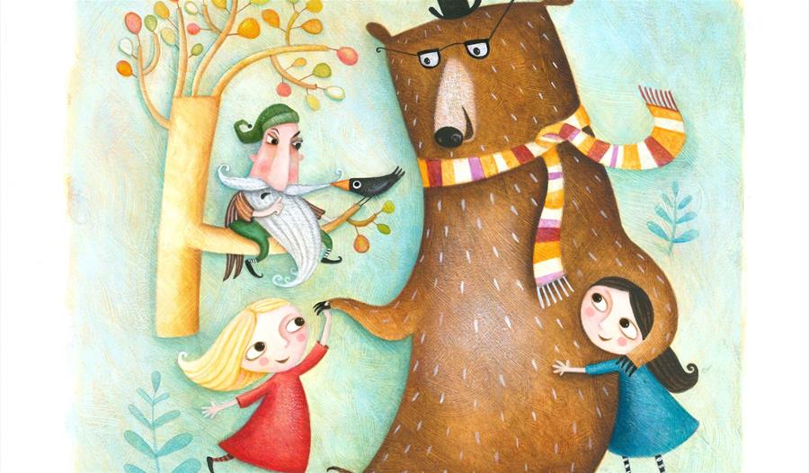 Snow White Rose Red Bear Brown artwork