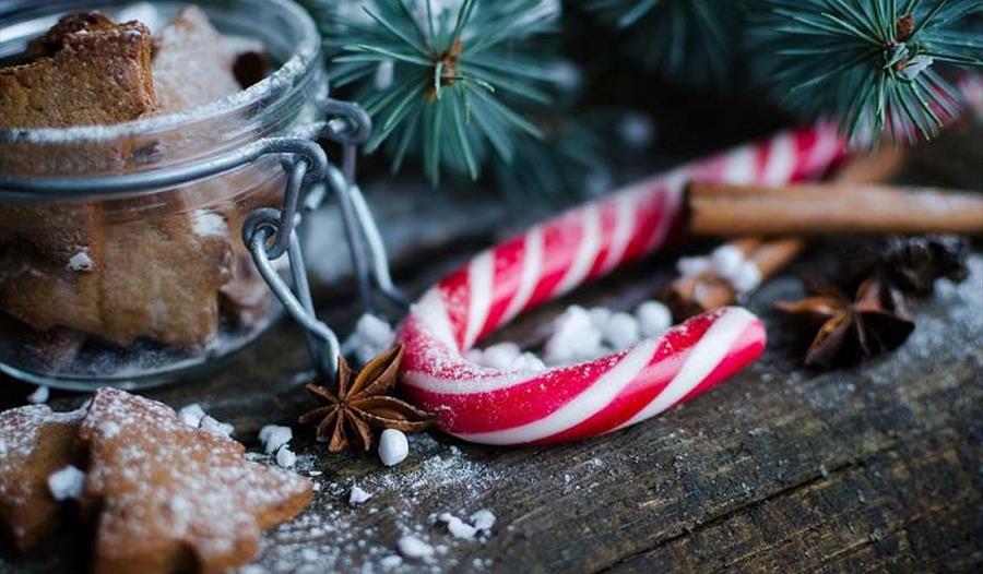 Festive biscuits and candy cane