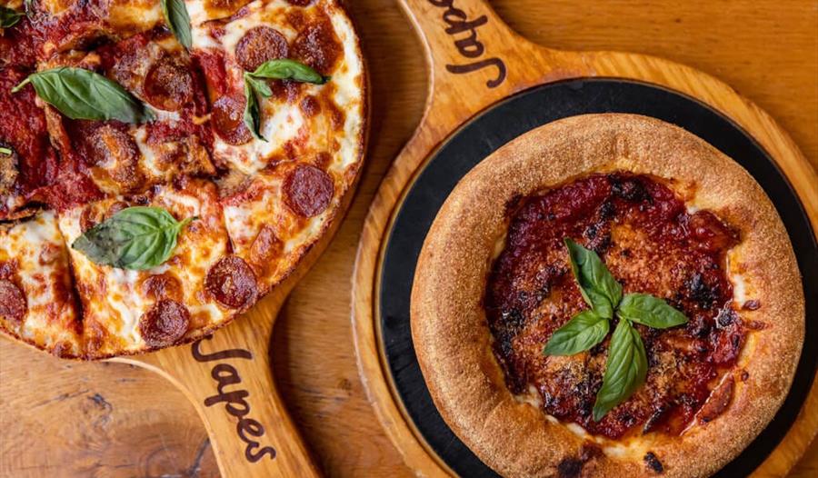 Japes pizzas: London style (left) and Chicago style (right)