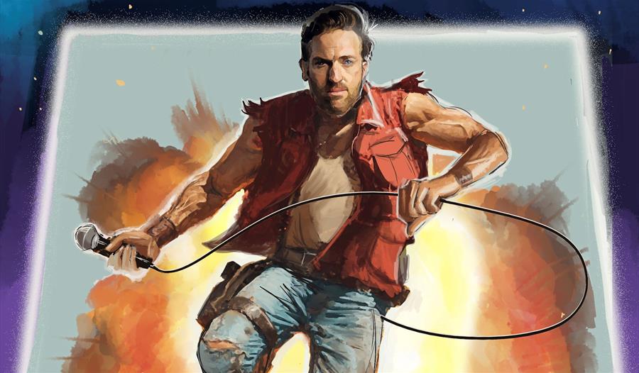 Russ Hicks - in the style of an action movie poster painting