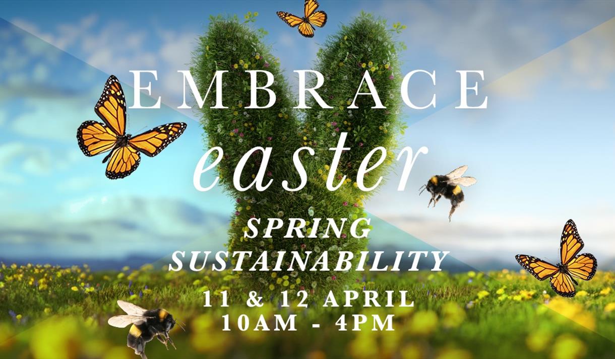 Embrace Easter - Spring Sustainability event promotion with bees and butterflies