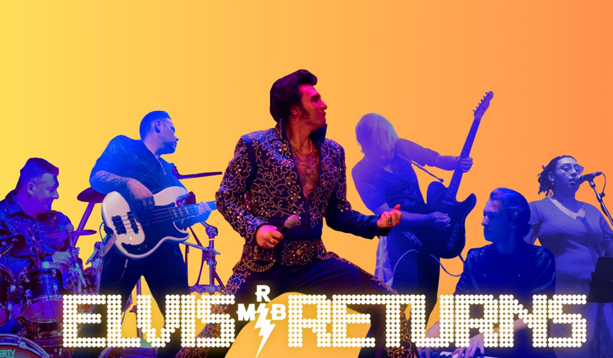 Elvis Returns graphic, Elvis performing with a band