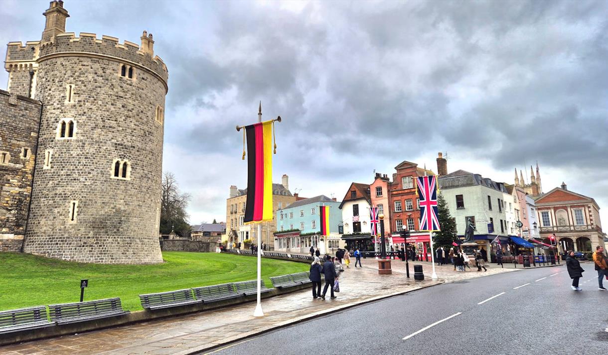 Windsor High Street with German Flag and Union Flag, image VisitWindsor