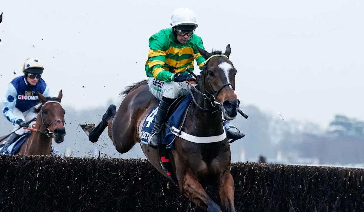 Jonbon jumps a steeplechase fence at Ascot