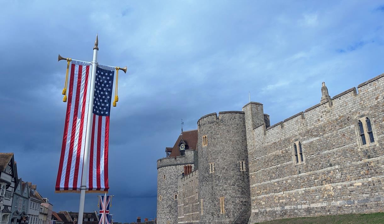 Stars and Stripes on Thames Street with Windsor Castle in the background