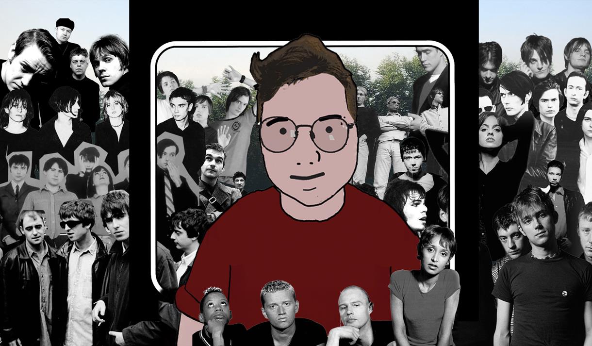Britpop Hour graphic, pictures of bands