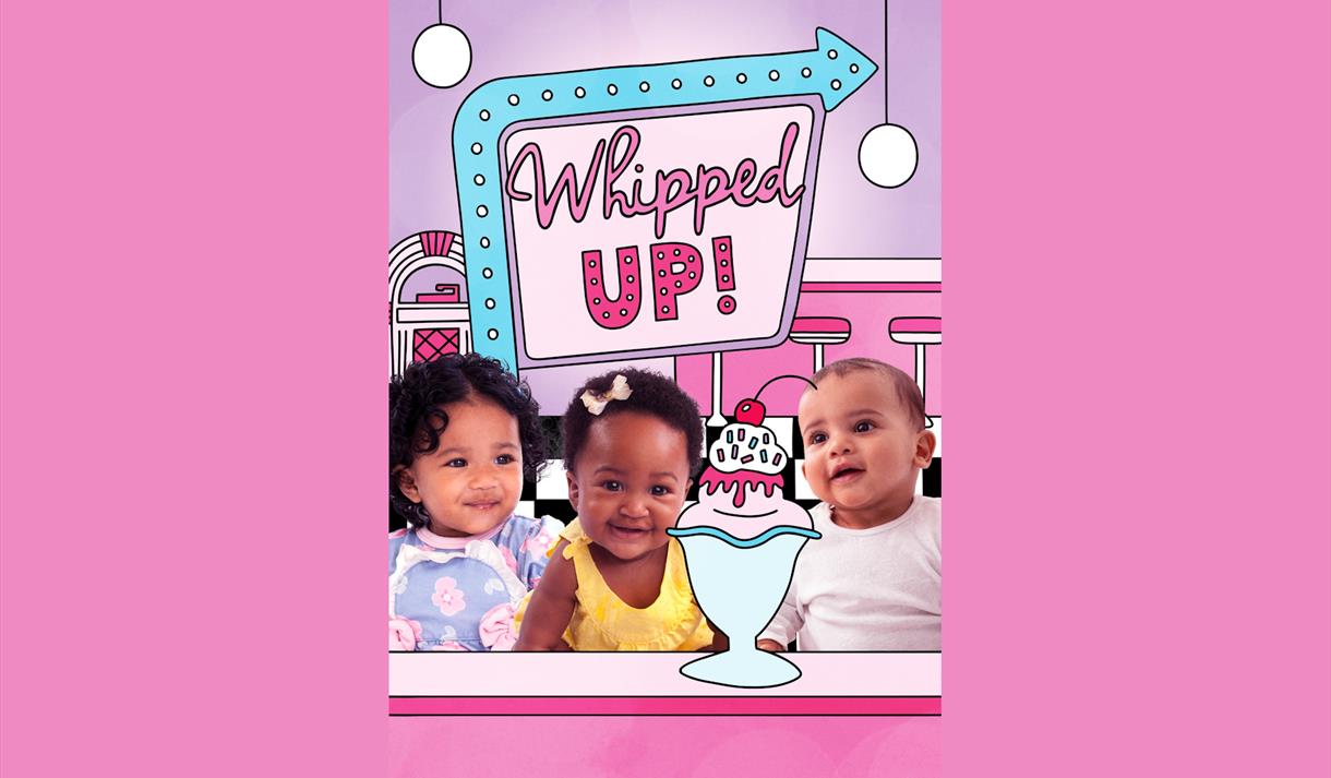 Whipped Up! Photo of babies at a cartoon 1950s dinner with an icecream sundae