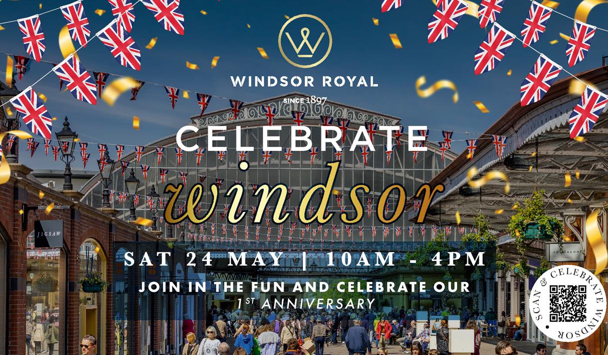 Celebrate Windsor Royal event graphic - Windsor Royal with bunting
