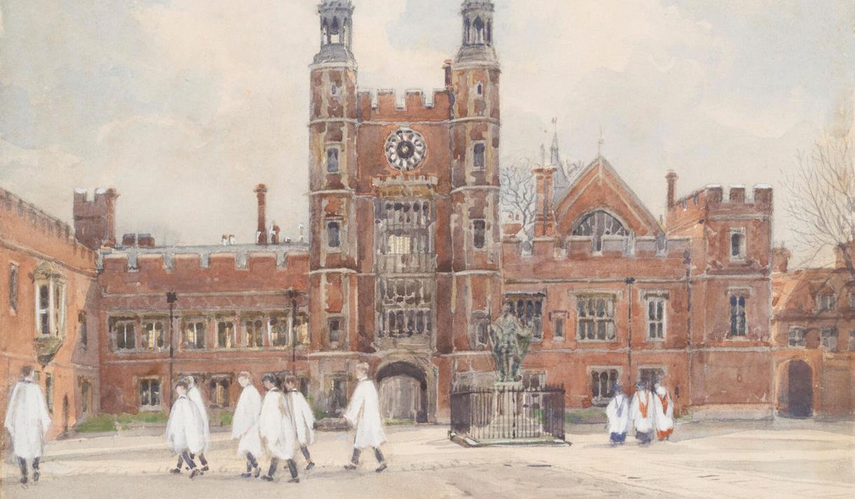 Nora Davison watercolour of Eton Boys in School Yard
