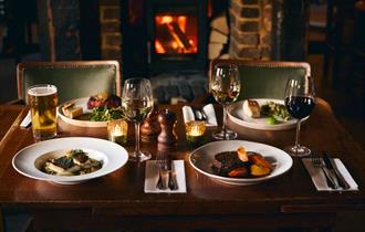 The Crown at Bray lunch by the fire