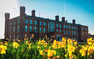 Cumberland Lodge with daffodils in the foreground