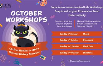 ENHM October Workshops poster, with black cat