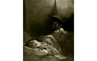 Sketch of a monster leaning over sleeping woman