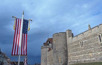 Stars and Stripes on Thames Street with Windsor Castle in the background