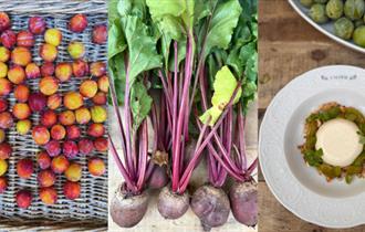 Fresh produce including plums and beetroot
