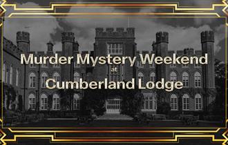 Murder Mystery Weekend - black and white photo of Cumberland Lodge with an art deco frame