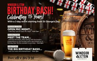 Poster for 3-day Windsor & Eton Brewery birthday bash event