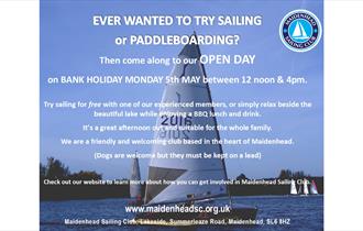 Maidenhead Sailing Club Open Day graphic, with picture of sailing boats