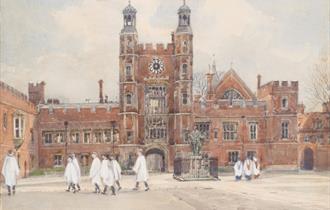 Nora Davison watercolour of Eton Boys in School Yard