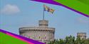 Long Walk Live graphic - Round Tower at Windsor Castle with Royal Standard flying