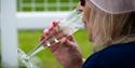 Windsor Racecourse Fizz & Flutes Racenight - lady drinking fizz out of a flute next to the racecourse