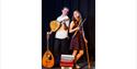 Portrait of a Brief History of Music, a man and woman posing with traditional instruments