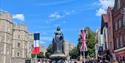 French Tricolor and Union Flag behind Queen Victoria statue in preparation for the French State Visit to Windsor 2025